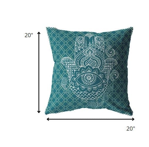 18” Teal White Hamsa Boho Suede Throw Pillow