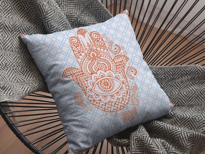 16” Blue Orange Hamsa Boho Suede Throw Pillow