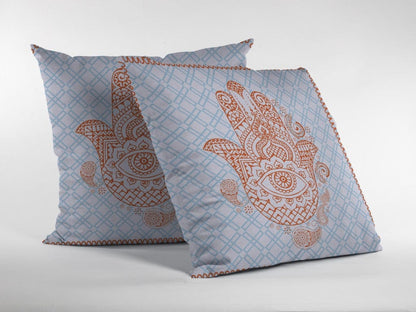 18” Blue Orange Hamsa Boho Suede Throw Pillow