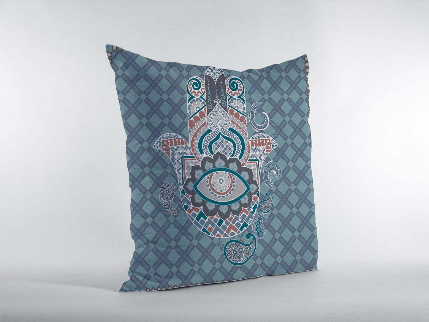 18” Slate Blue Hamsa Boho Suede Throw Pillow