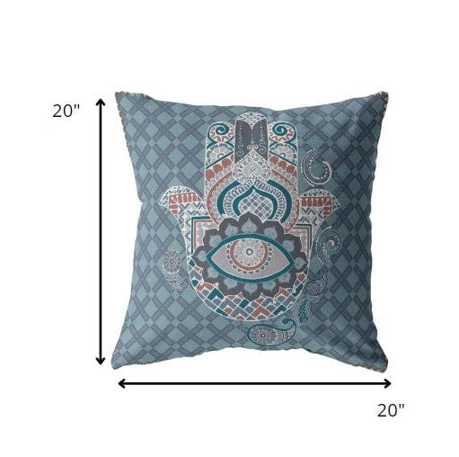 18” Slate Blue Hamsa Boho Suede Throw Pillow
