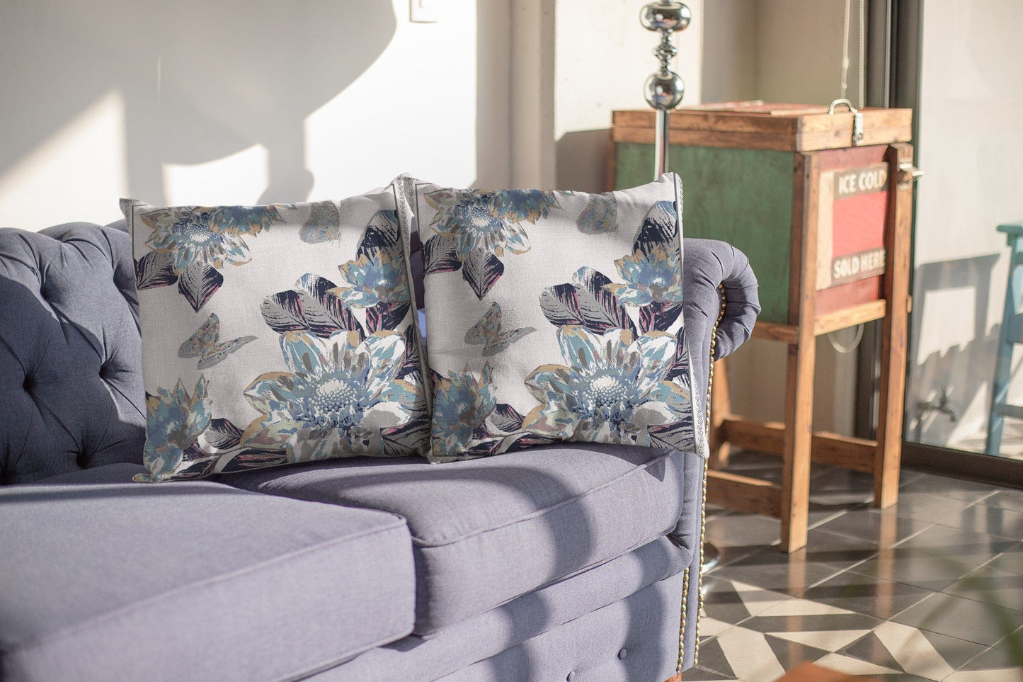 18” Gray White Butterfly Suede Throw Pillow