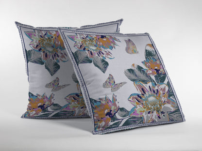 18” Pink White Butterfly Suede Throw Pillow