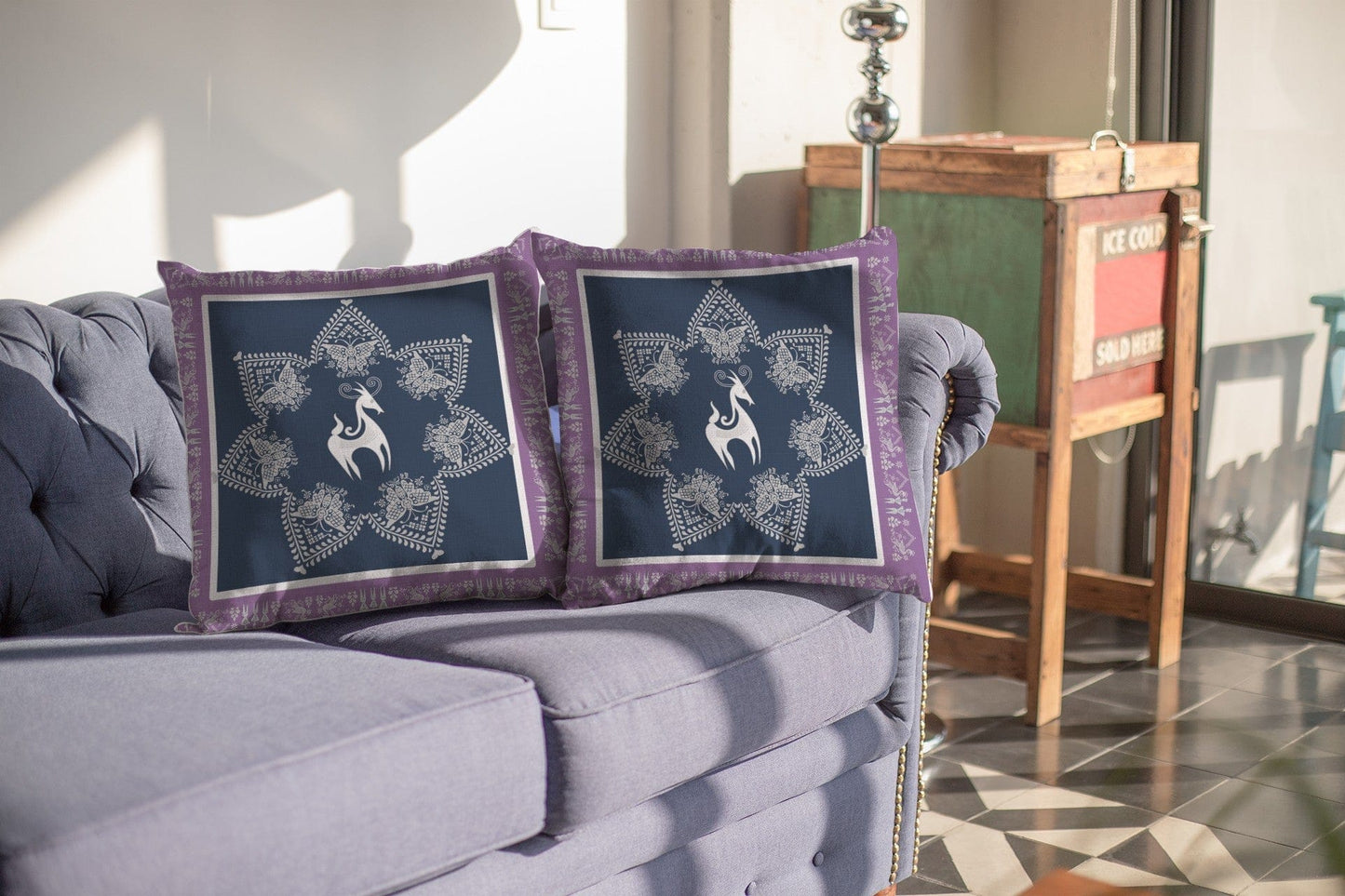 18” Navy Purple Horse Suede Throw Pillow