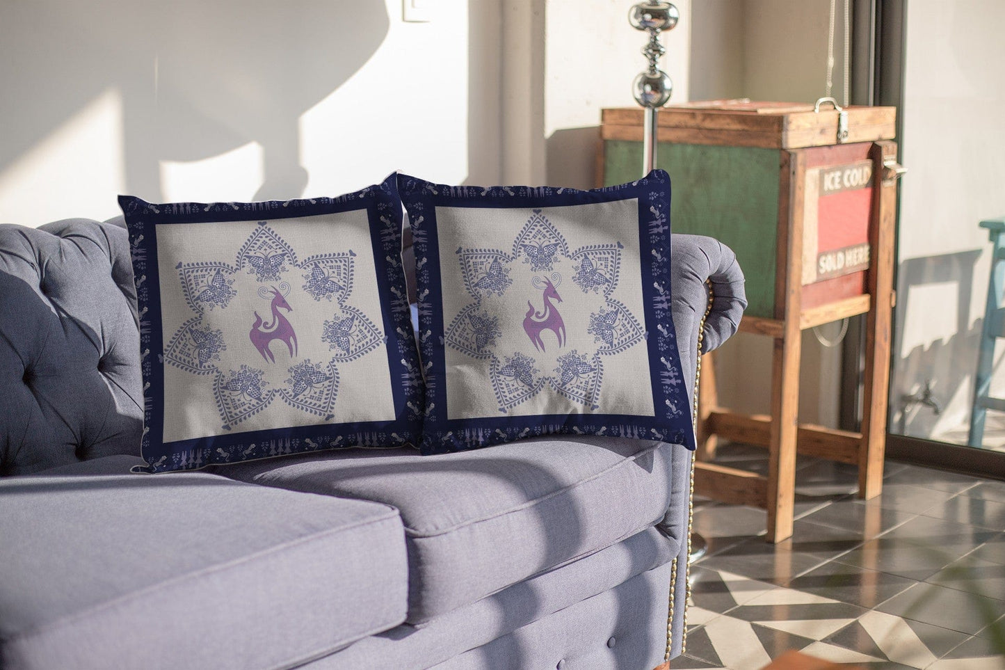 16” Gray Purple Horse SuedeThrow Pillow