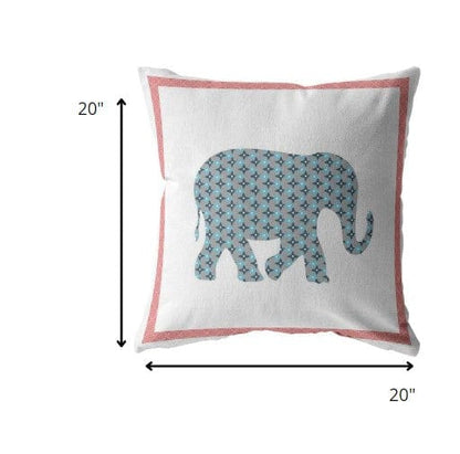 18” Blue Pink Elephant Boho Suede Throw Pillow