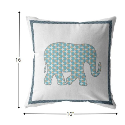 16” Blue White Elephant Boho Suede Throw Pillow