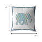18” Blue White Elephant Boho Suede Throw Pillow