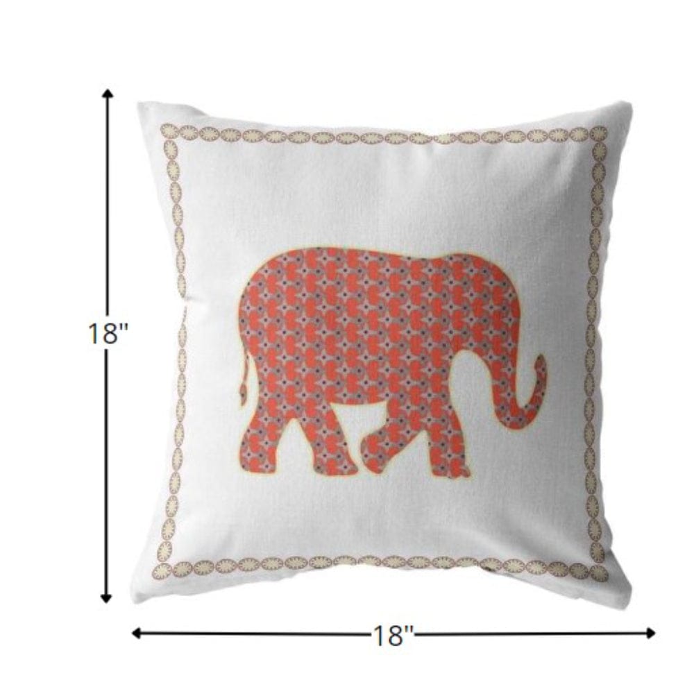 18” Orange White Elephant Boho Suede Throw Pillow