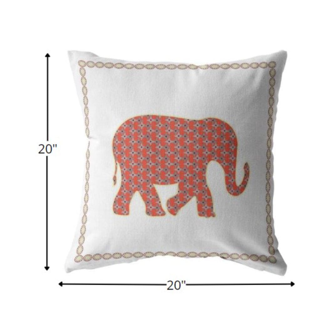 18” Orange White Elephant Boho Suede Throw Pillow