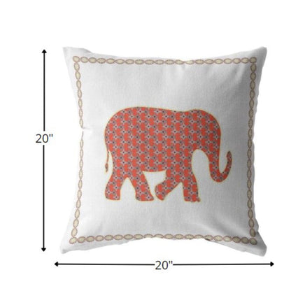 18” Orange White Elephant Boho Suede Throw Pillow