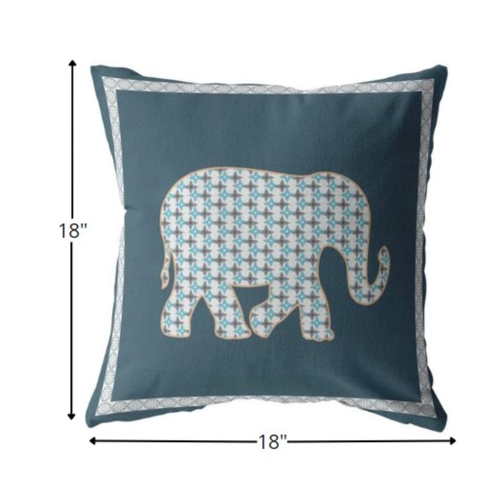 18” Spruce Blue Elephant Boho Suede Throw Pillow