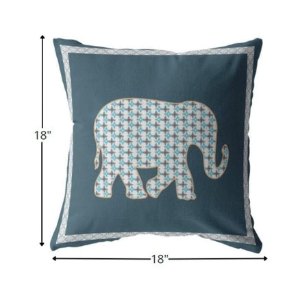 18” Spruce Blue Elephant Boho Suede Throw Pillow