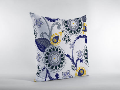 16” Navy White Floral Suede Throw Pillow