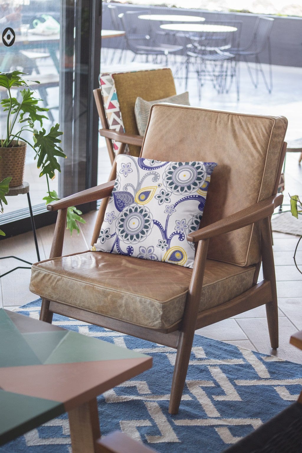 18” Navy White Floral Suede Throw Pillow