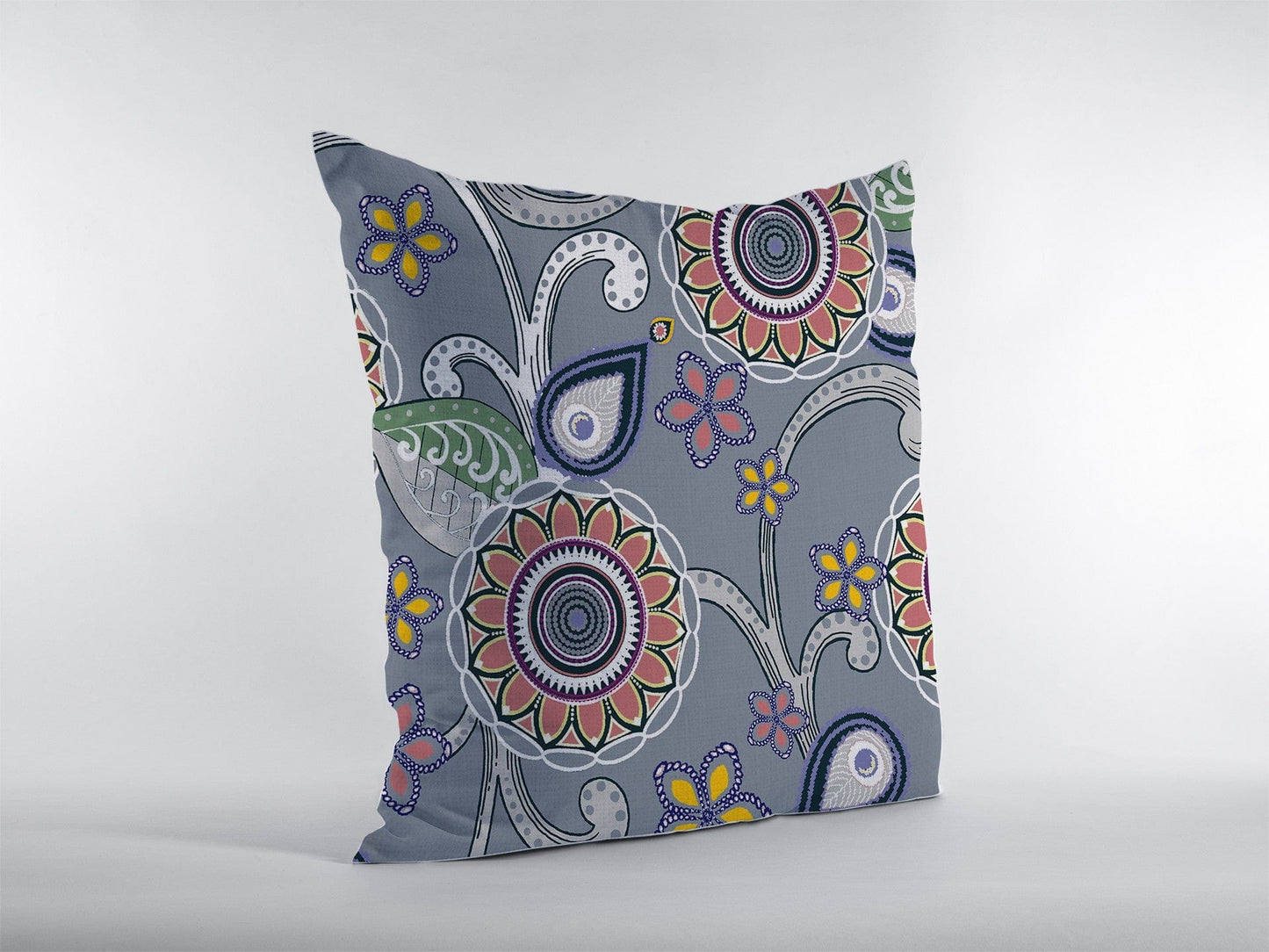 18” Gray Pink Floral Suede Throw Pillow