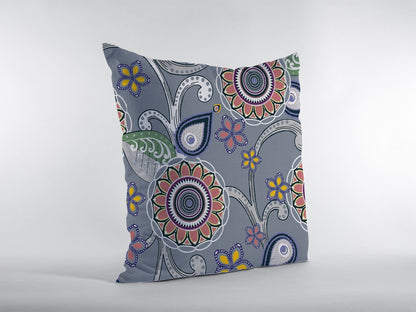 18” Gray Pink Floral Suede Throw Pillow