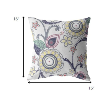 16” White Yellow Floral Suede Throw Pillow