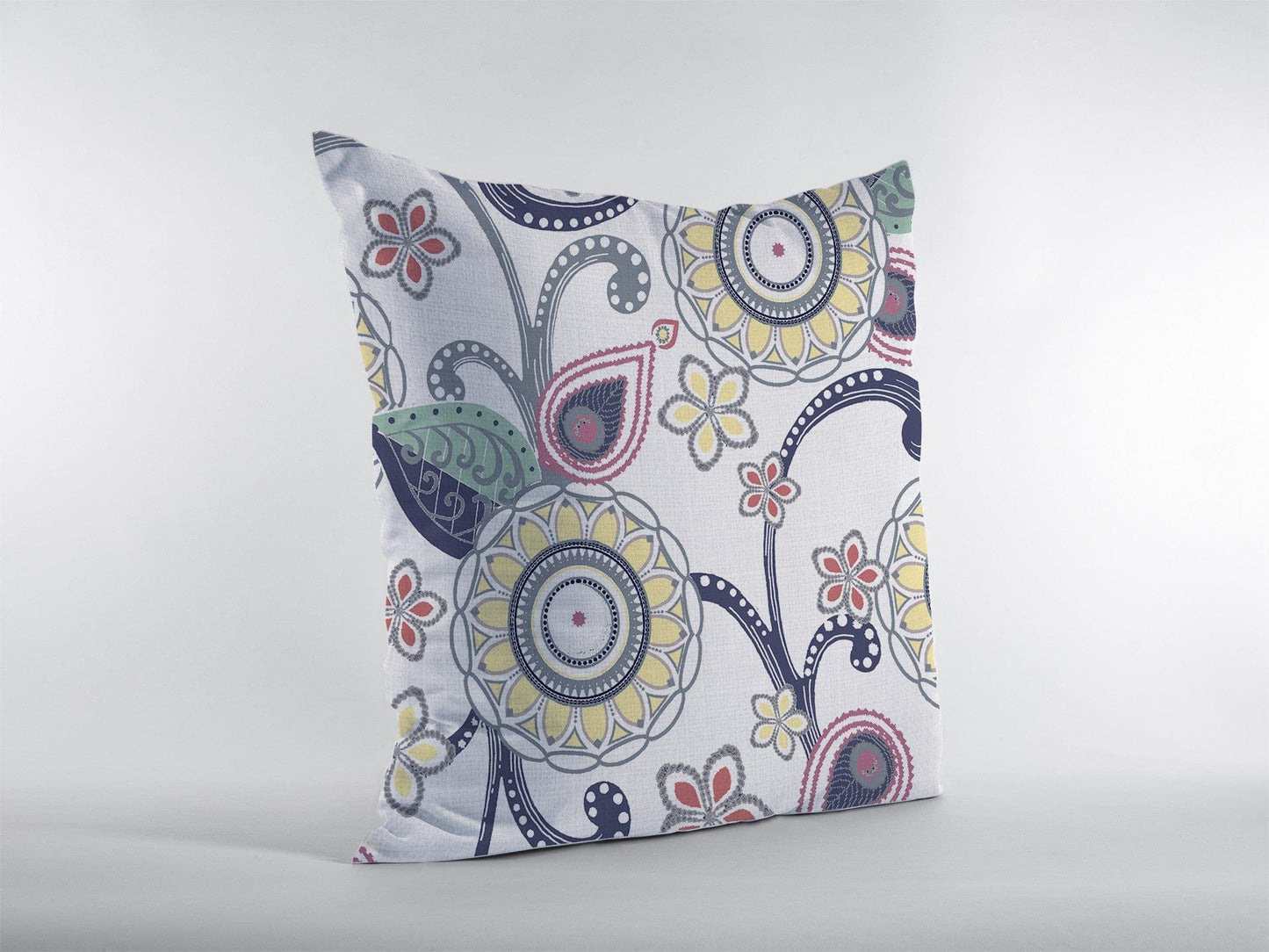 18” White Yellow Floral Suede Throw Pillow