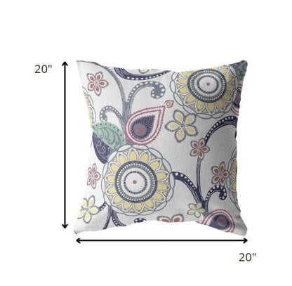 18” White Yellow Floral Suede Throw Pillow