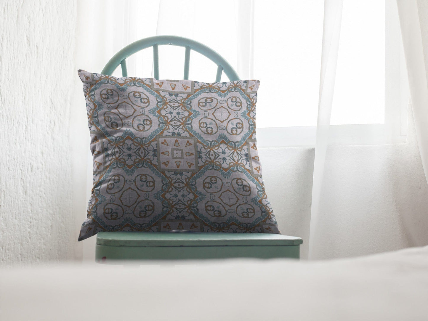 18” Blue Orange Mandala Suede Throw Pillow