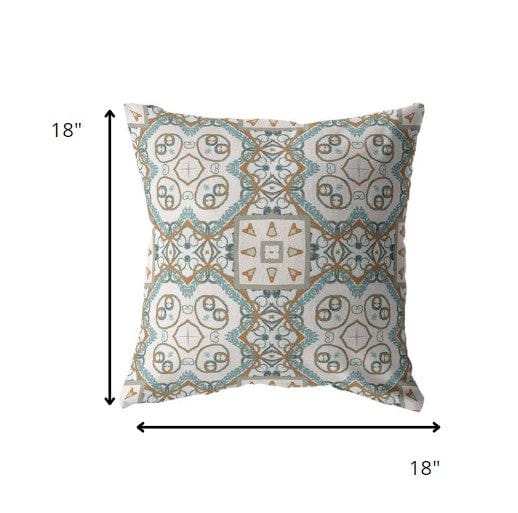 18” Blue Orange Mandala Suede Throw Pillow