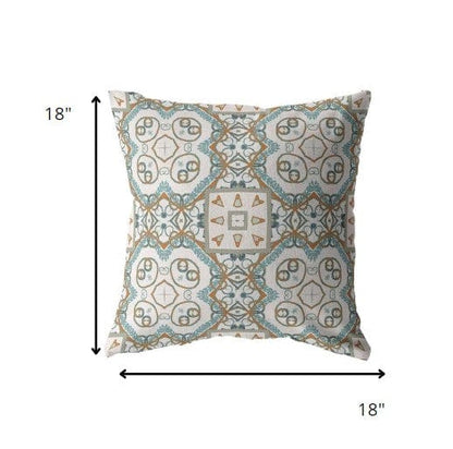 18” Blue Orange Mandala Suede Throw Pillow