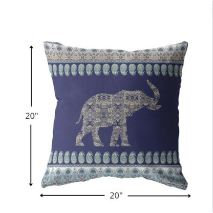 18” Navy Ornate Elephant Suede Throw Pillow