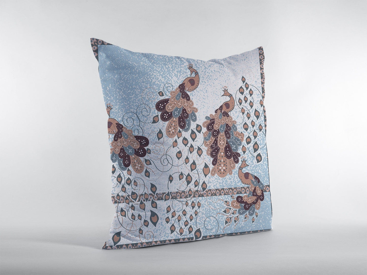 16” Blue Brown Boho Bird Suede Throw Pillow