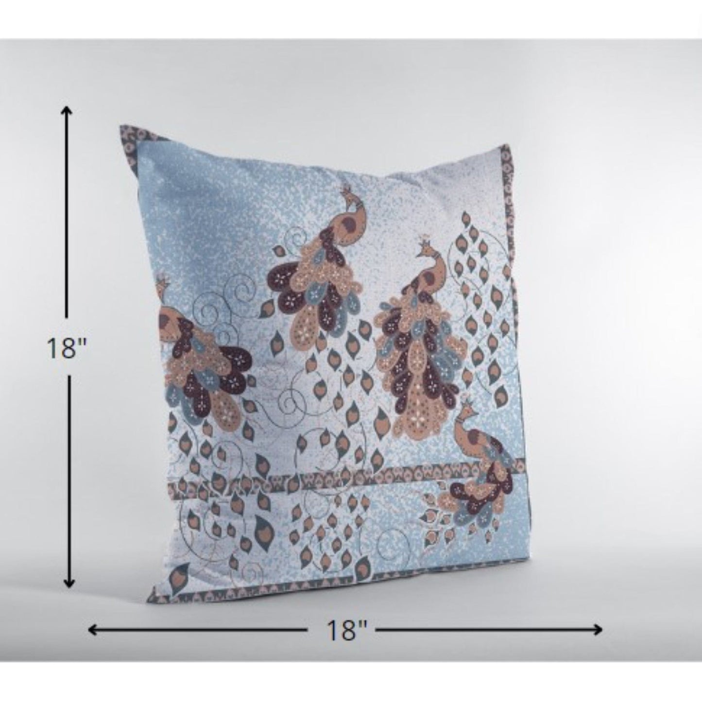 18” Blue Brown Boho Bird Suede Throw Pillow