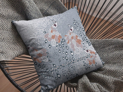 16” Gray Orange Boho Bird Suede Throw Pillow