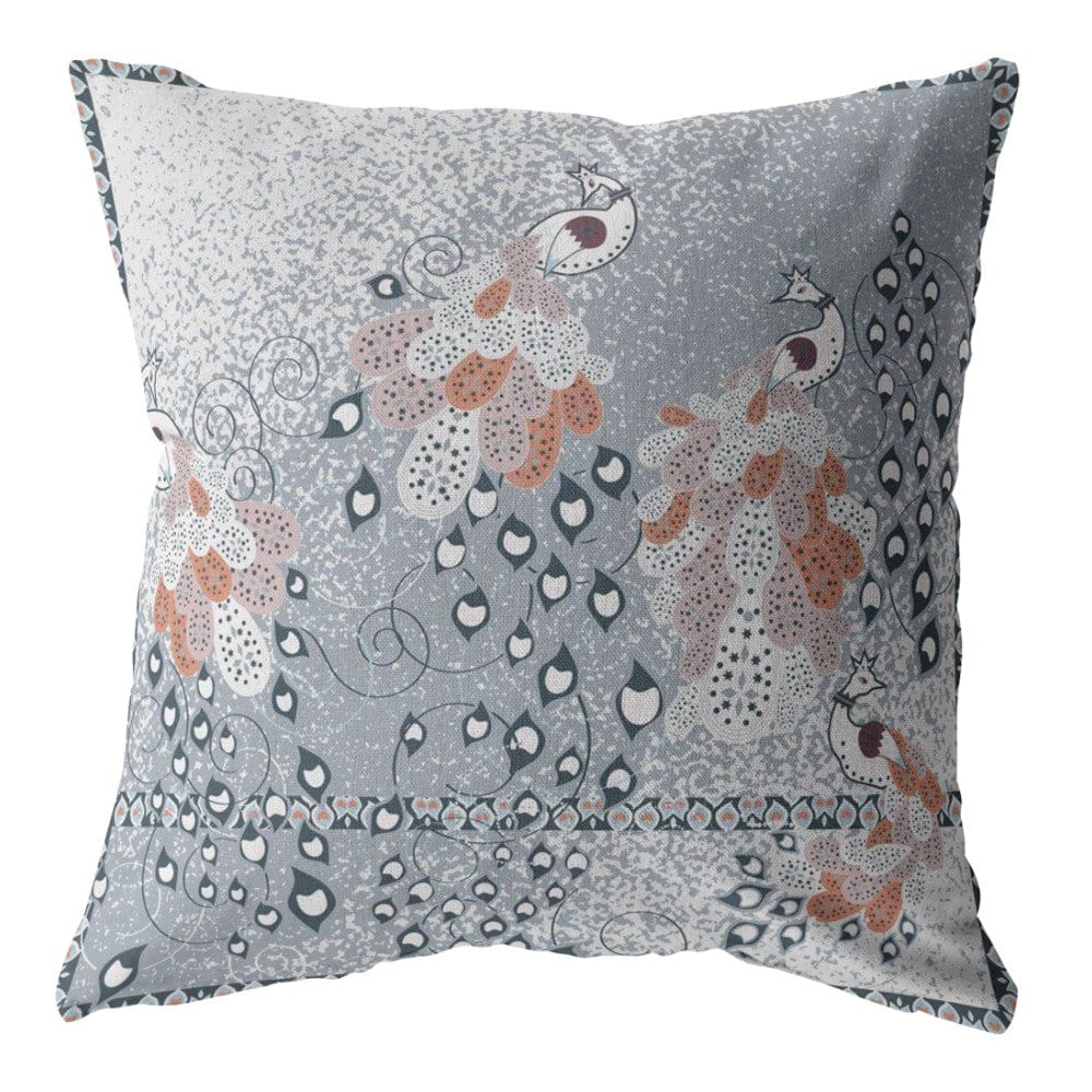 18” Gray Orange Boho Bird Suede Throw Pillow