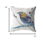 18” Blue White Robin Suede Throw Pillow