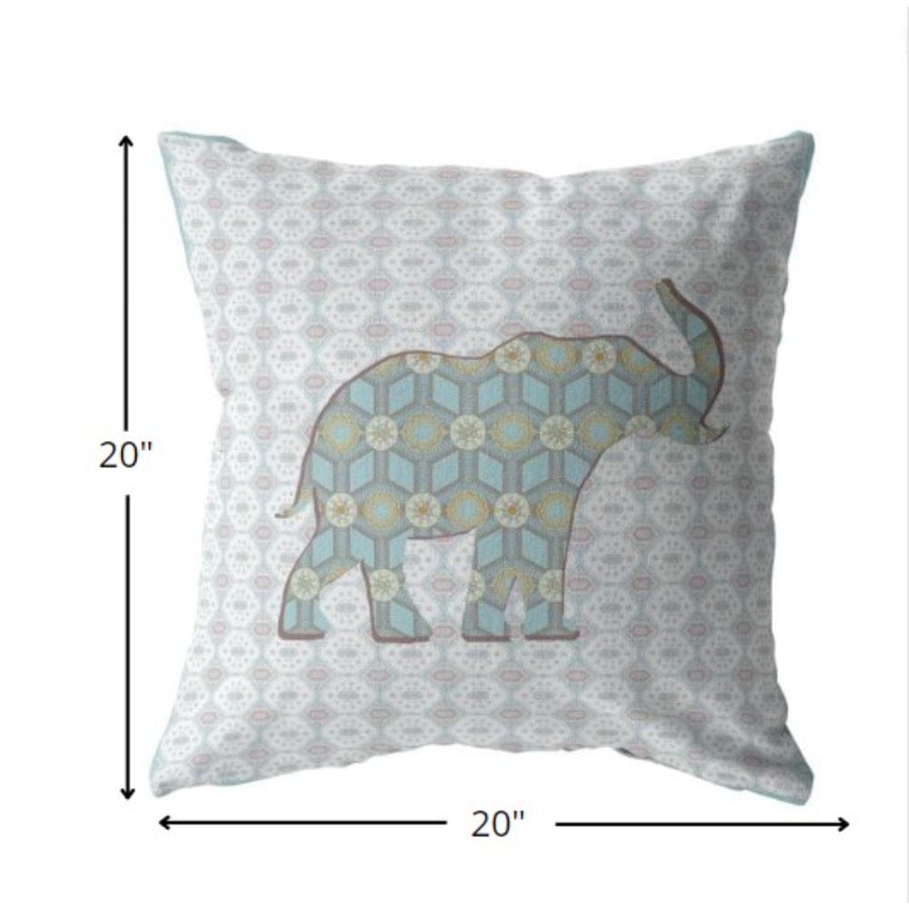 18" Blue Elephant Decorative Suede Throw Pillow