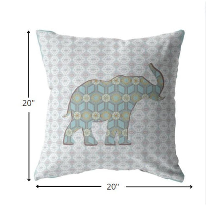 18" Blue Elephant Decorative Suede Throw Pillow