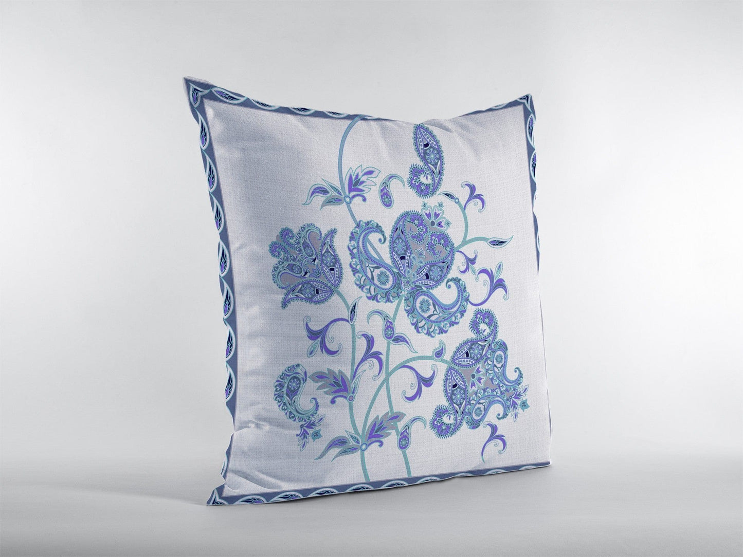 18” Blue White Wildflower Suede Throw Pillow