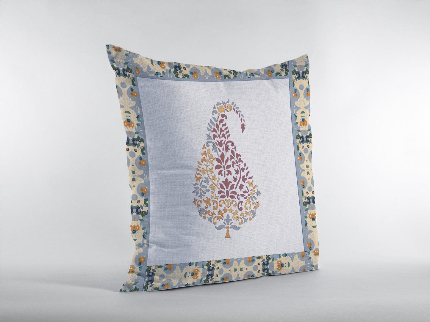 18” Red White Paisley Suede Decorative Throw Pillow