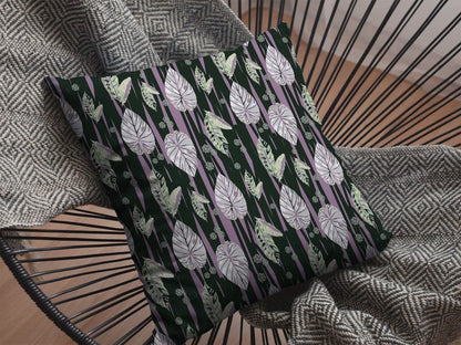 16” Black Purple Fall Leaves Suede Throw Pillow