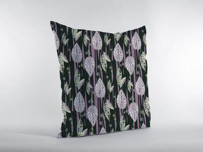 18” Black Purple Fall Leaves Suede Throw Pillow