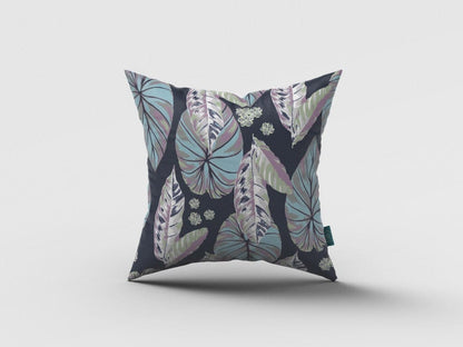 16” Blue Purple Tropical Leaf Suede Throw Pillow