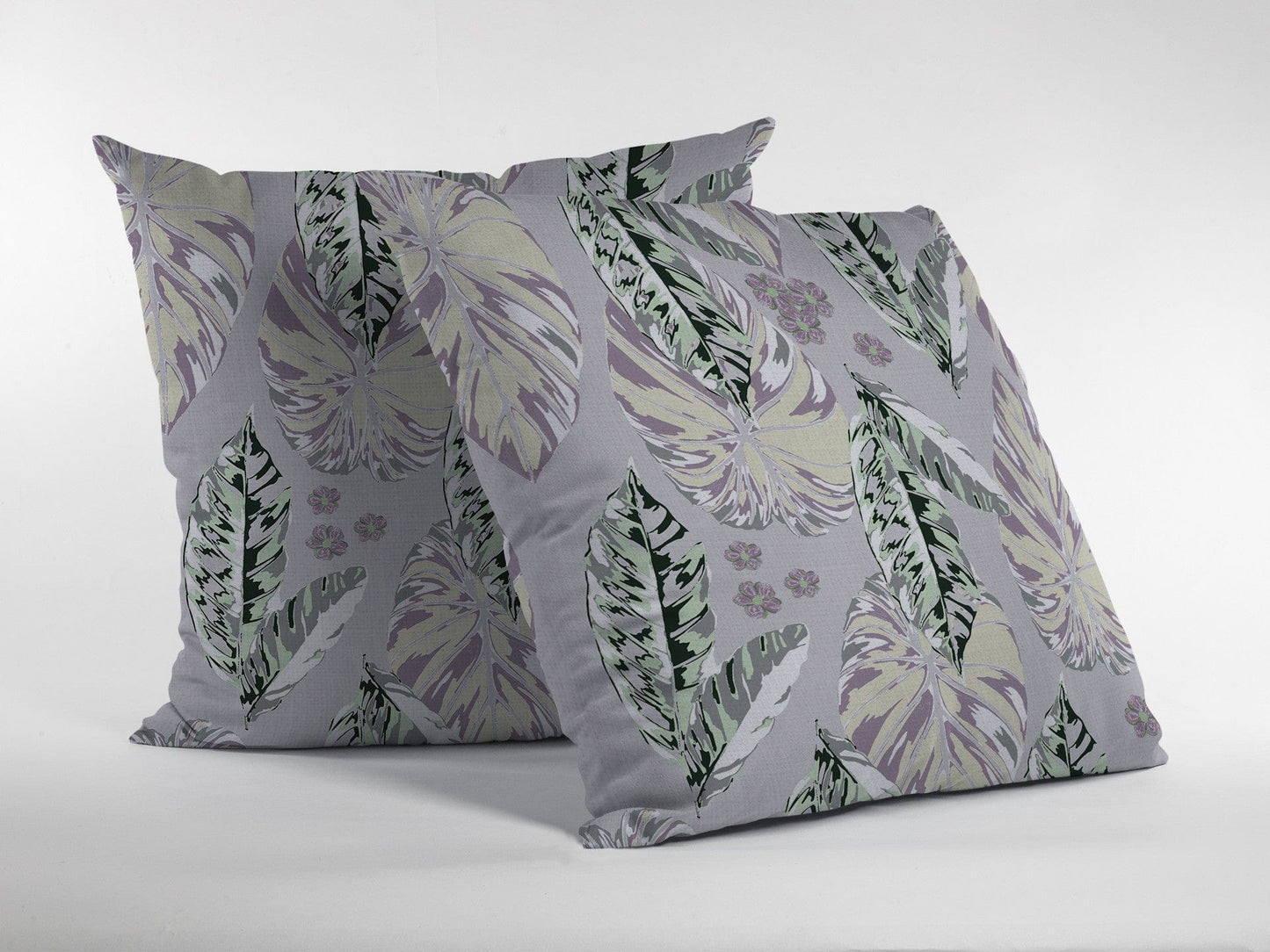 16” Blue Purple Tropical Leaf Suede Throw Pillow