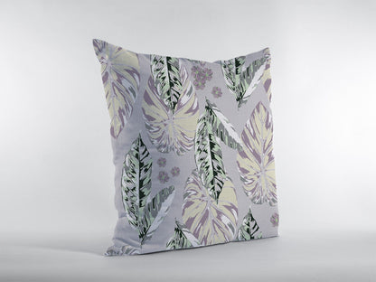 18” Blue Purple Tropical Leaf Suede Throw Pillow