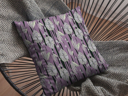 18” Lavender Black Fall Leaves Suede Throw Pillow