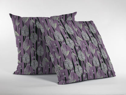 18” Lavender Black Fall Leaves Suede Throw Pillow