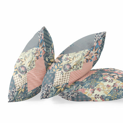 16" Green Peach Floral Zippered Suede Throw Pillow