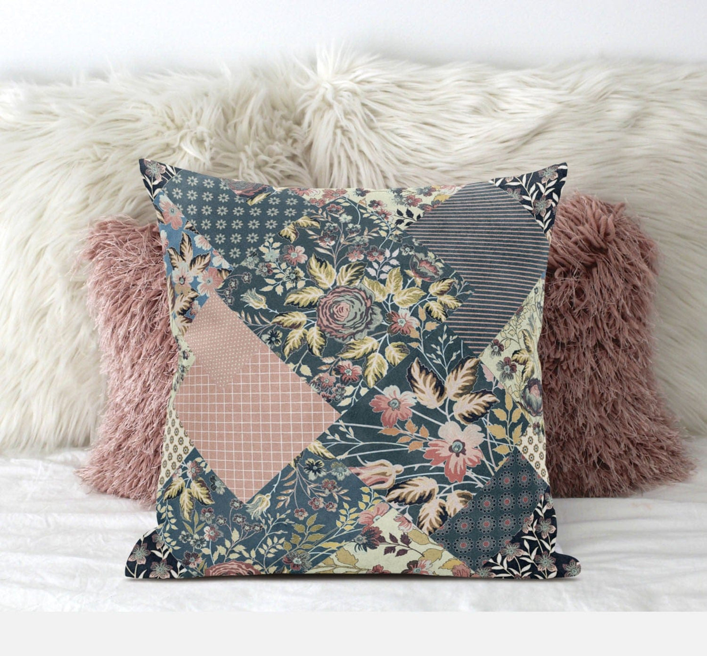 18" Green Peach Floral Zippered Suede Throw Pillow