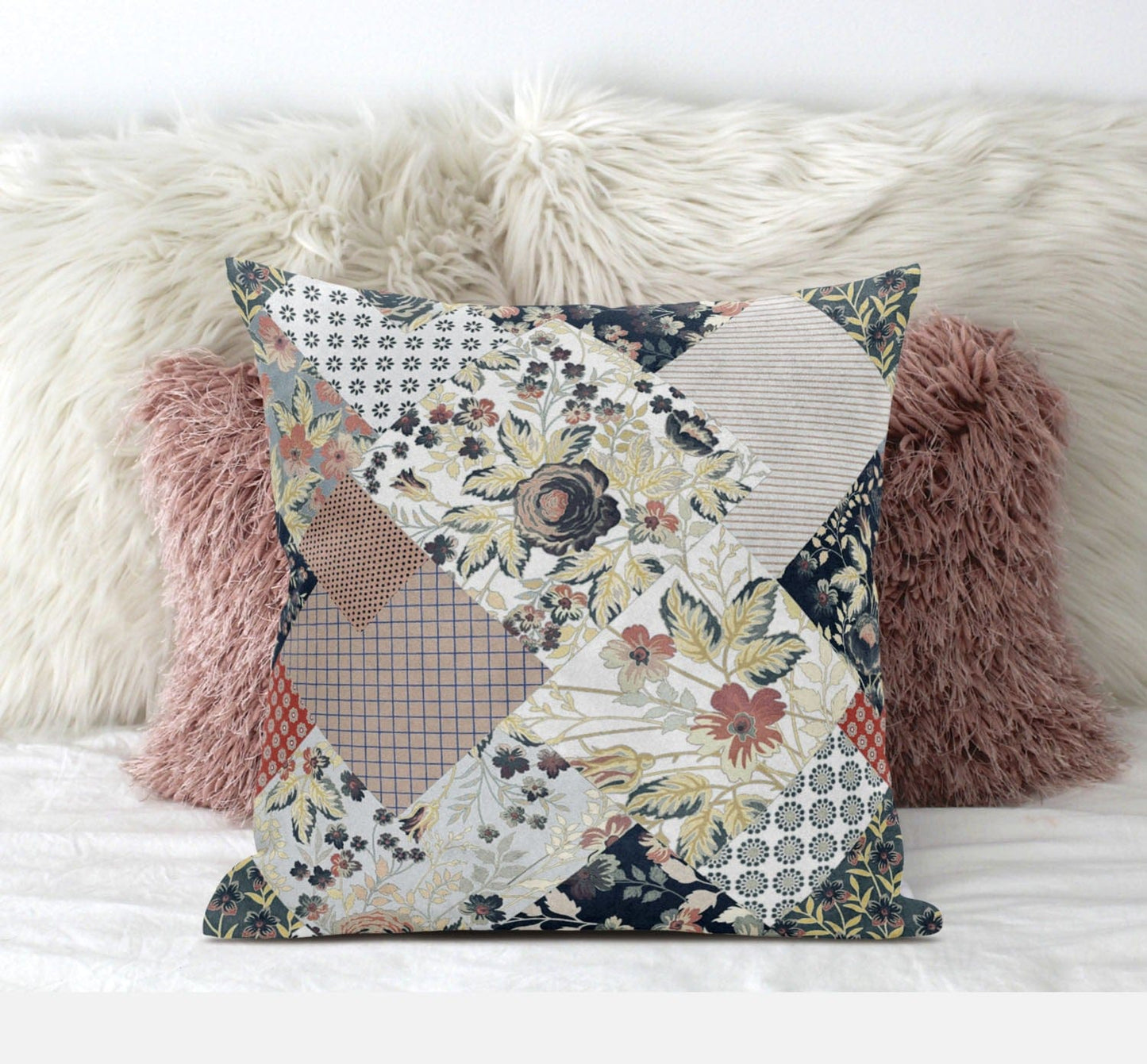 16" Peach Black Floral Zippered Suede Throw Pillow
