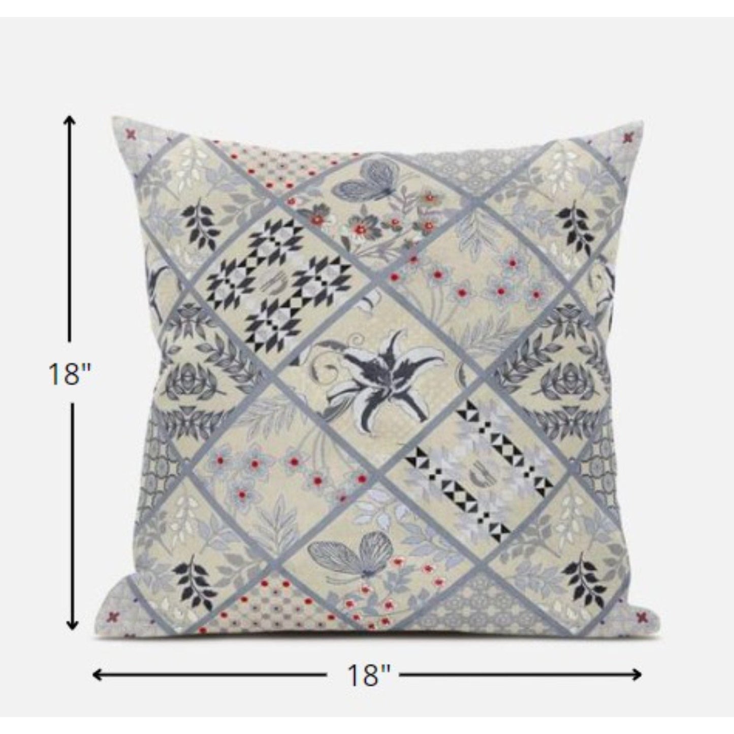 18” Cream Gray Patch Suede Zippered Throw Pillow