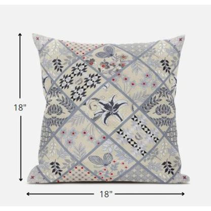 18” Cream Gray Patch Suede Zippered Throw Pillow