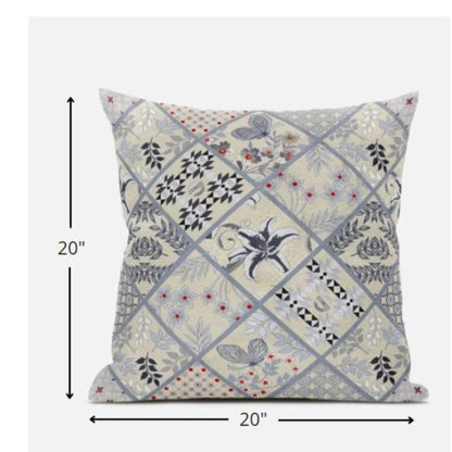 18” Cream Gray Patch Suede Zippered Throw Pillow